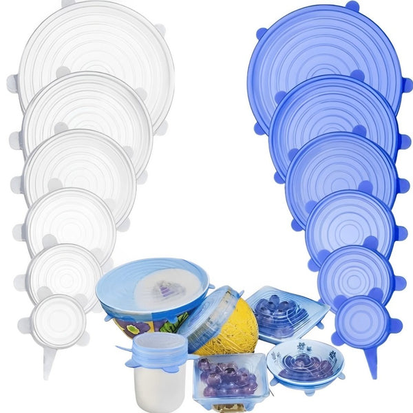 Tampa Silicone Reutilizável - (Kit com 36 Unidades 12 Brancas + 12 Azul)